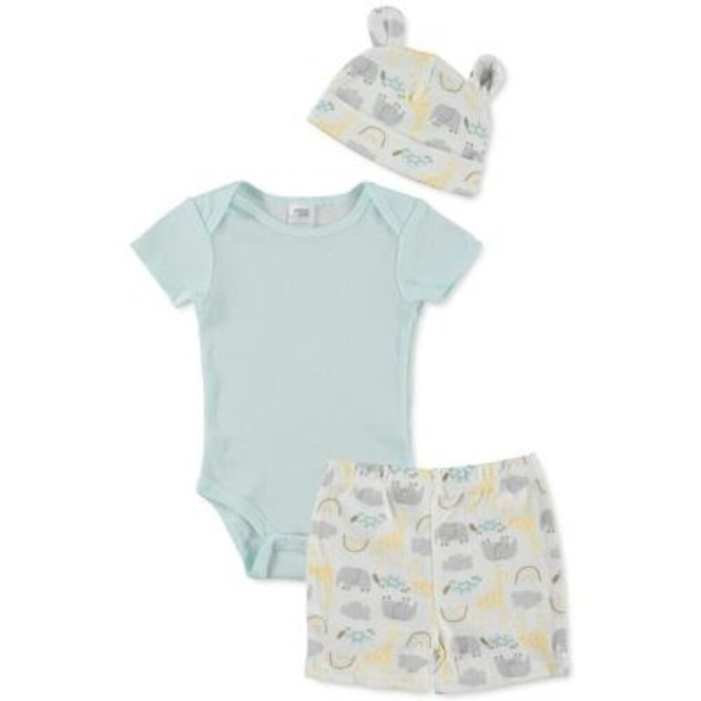Chickpea Baby Boys 3-Pc. Printed Cotton Bodysuit, Shorts & Hat Set - Multi 3-6 M
